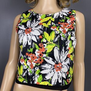 Sophie Rue Women's Size Medium Floral Exposed Zipper Crop Top Tank Shirt Blouse